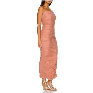 NBD Natasha Mocha Mauve Ruched Stretch Maxi Dress Side Slit Thin Straps Size M